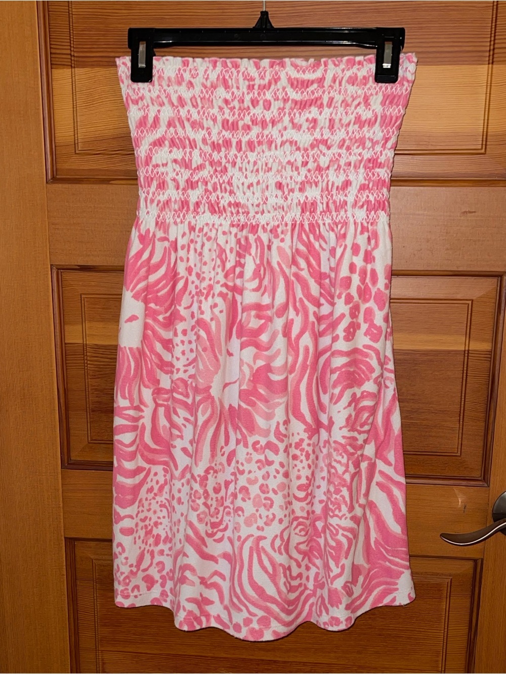 Lilly Pulitzer Pink and White Smocked Strapless Dress - GUC - Medium